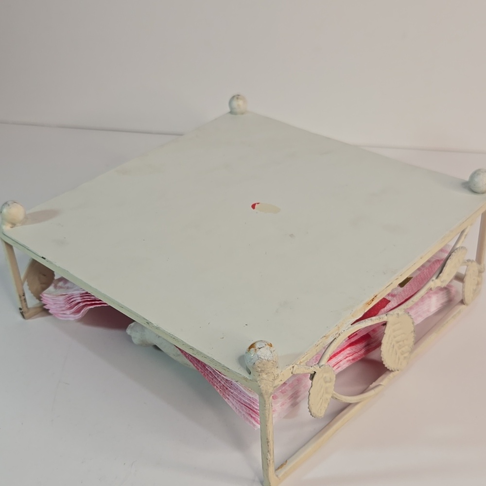 Shabby Chic Cottage Cream/Off White Metal Napkin Holder with Bird Vine Design - Picture 6 of 11